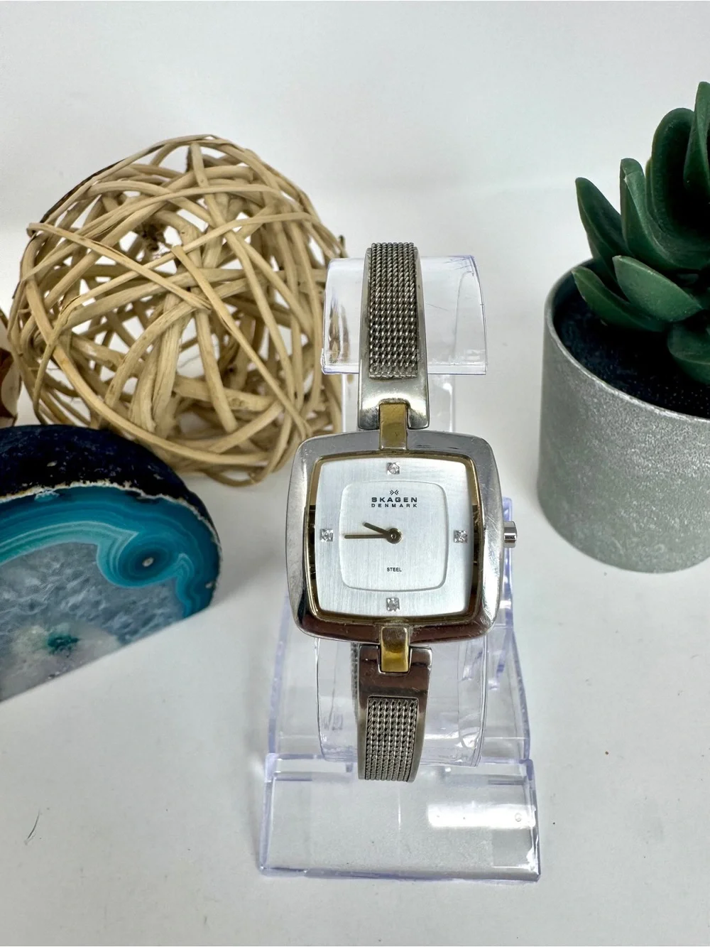 Vintage Skagen Denmark 454SGSC Steel Square Mesh Ladies Watch